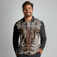 Wahaika New Zealand Long Sleeve Polo Shirt Maori Weapon Kowhaiwhai Fern Poutama Motifs