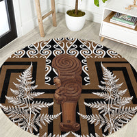 Wahaika New Zealand Round Carpet Maori Weapon Kowhaiwhai Fern Poutama Motifs