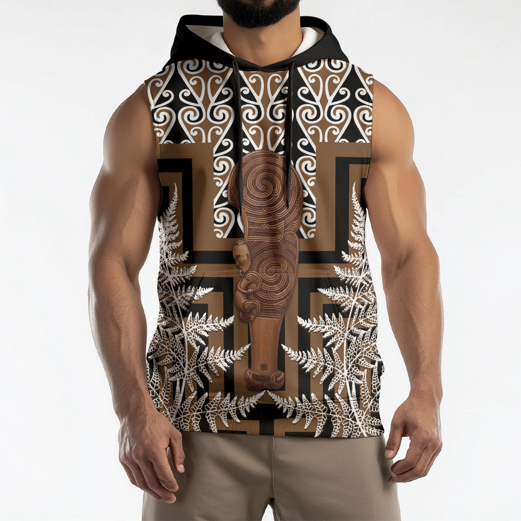 Wahaika New Zealand Sleeveless Hoodie Maori Weapon Kowhaiwhai Fern Poutama Motifs
