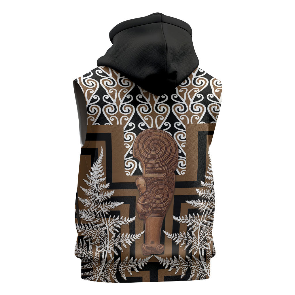 Wahaika New Zealand Sleeveless Zip Hoodie Maori Weapon Kowhaiwhai Fern Poutama Motifs