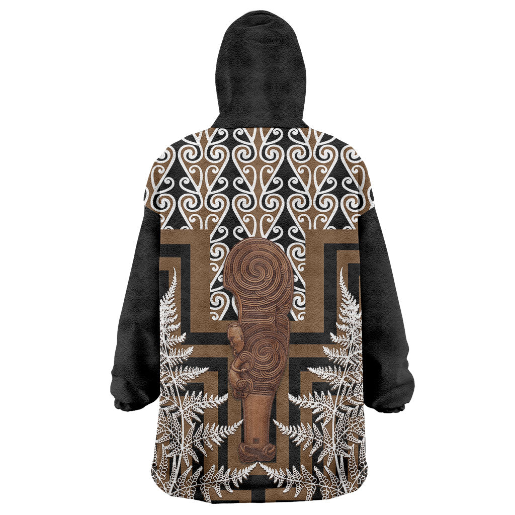 Wahaika New Zealand Wearable Blanket Hoodie Maori Weapon Kowhaiwhai Fern Poutama Motifs