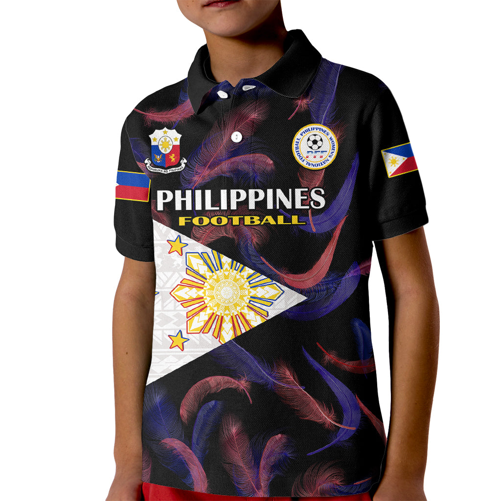 Custom Philippines Football Kid Polo Shirt 2023 World Cup Go Filipinas Feather Black Version LT14 Kid Black - Polynesian Pride