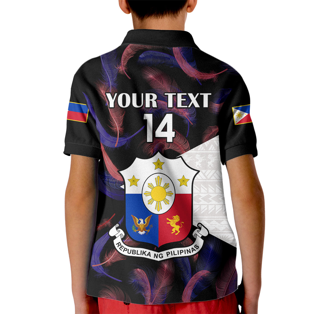 Custom Philippines Football Kid Polo Shirt 2023 World Cup Go Filipinas Feather Black Version LT14 - Polynesian Pride
