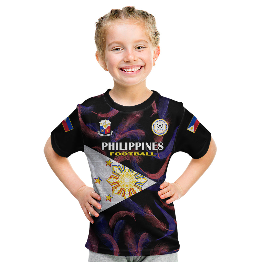 Custom Philippines Football Kid T Shirt 2023 World Cup Go Filipinas Feather Black Version LT14 Black - Polynesian Pride