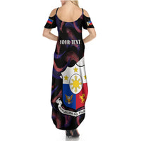 Custom Philippines Football Summer Maxi Dress 2023 World Cup Go Filipinas Feather Black Version LT14 - Polynesian Pride