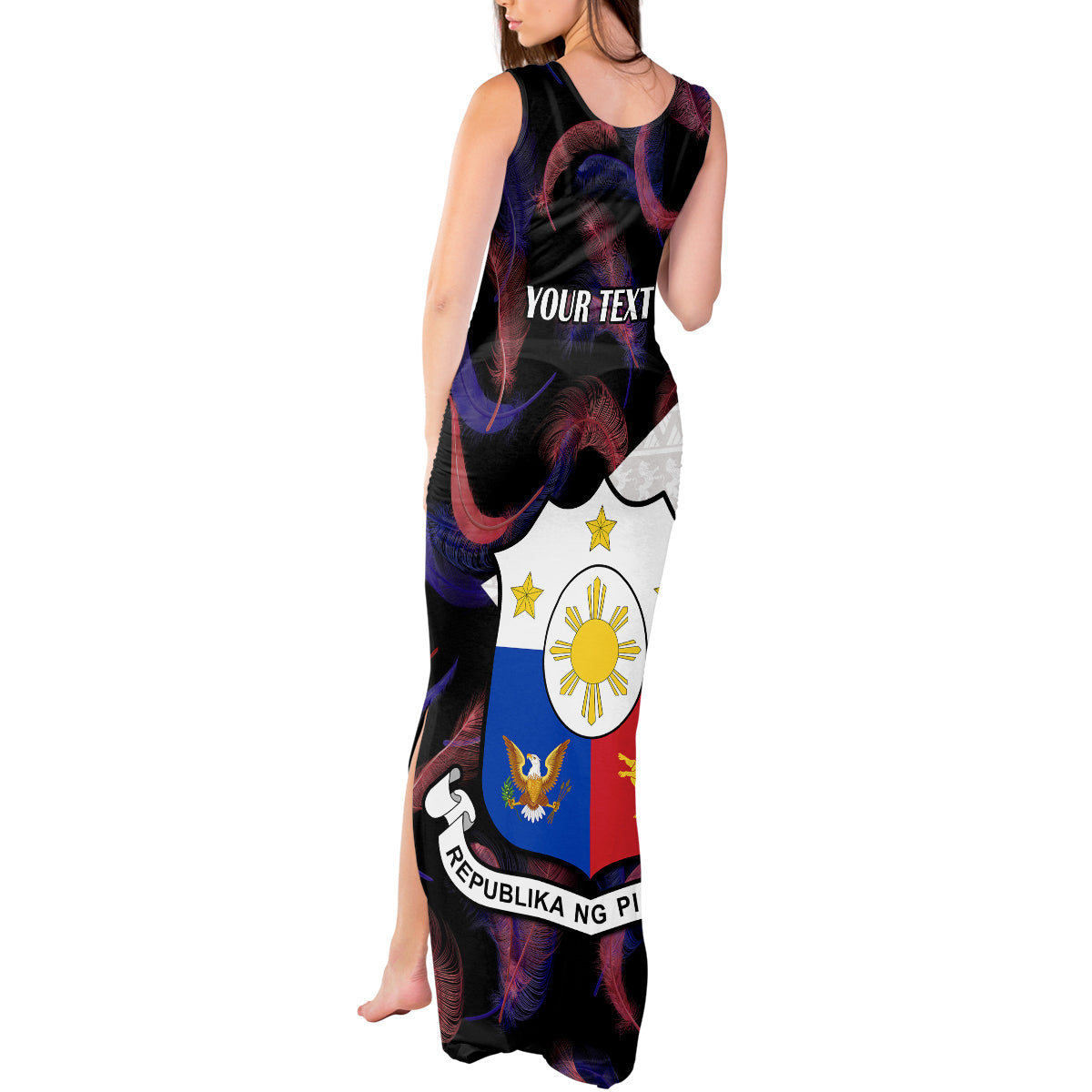Custom Philippines Football Tank Maxi Dress 2023 World Cup Go Filipinas Feather Black Version LT14 - Polynesian Pride