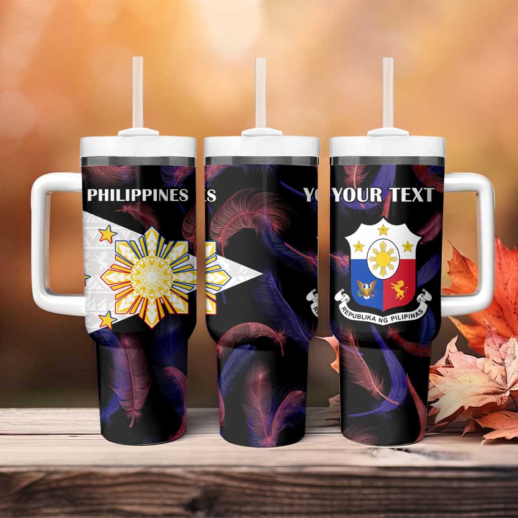 Custom Philippines Football Tumbler With Handle World Cup Go Filipinas Feather Black Version