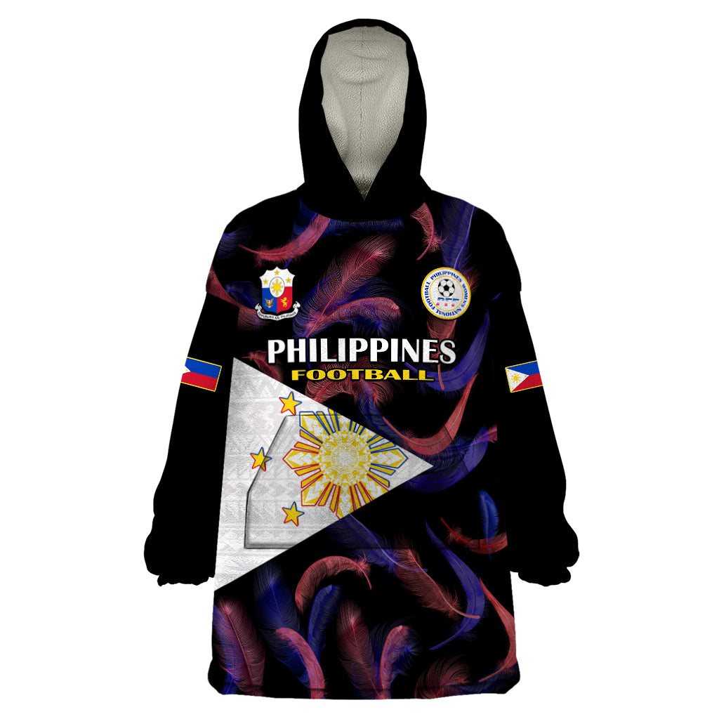 Custom Philippines Football Wearable Blanket Hoodie 2023 World Cup Go Filipinas Feather Black Version LT14 One Size Black - Polynesian Pride