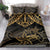 Black and Gold Polynesia Bedding Set Plumeria Tattoo With Polynesian Pattern