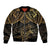 Black and Gold Polynesia Bomber Jacket Plumeria Tattoo With Polynesian Pattern