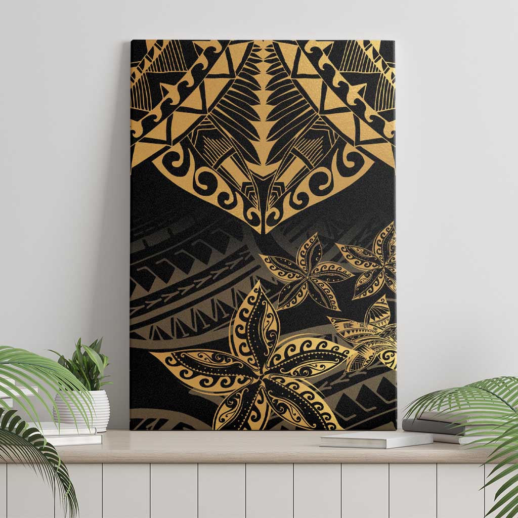 Black and Gold Polynesia Canvas Wall Art Plumeria Tattoo With Polynesian Pattern