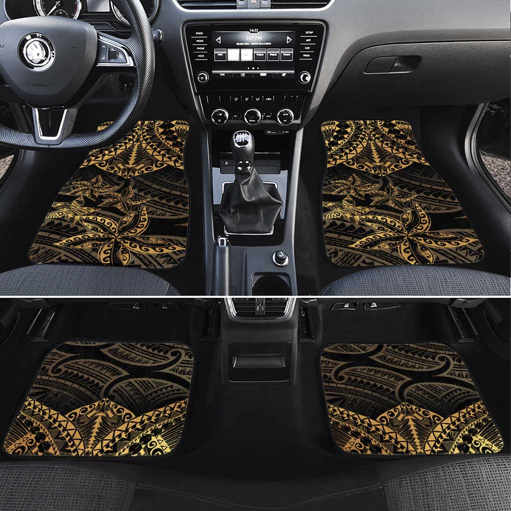 Black and Gold Polynesia Car Mats Plumeria Tattoo With Polynesian Pattern