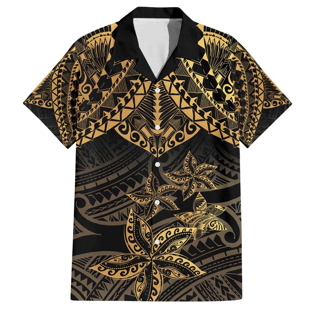 Black and Gold Polynesia Family Matching Long Sleeve Bodycon Dress and Hawaiian Shirt Plumeria Tattoo With Polynesian Pattern LT14 Dad's Shirt - Short Sleeve Black - Polynesian Pride