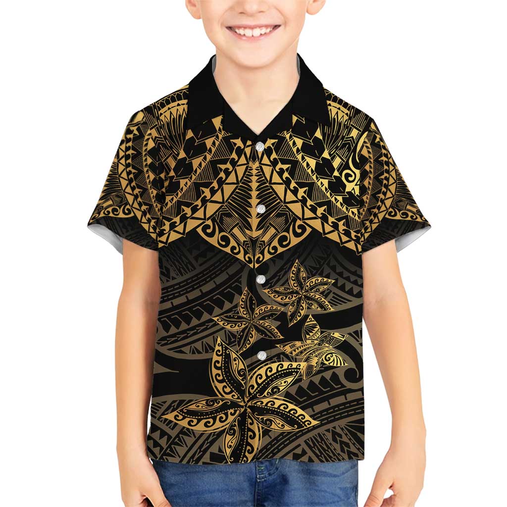 Black and Gold Polynesia Family Matching Long Sleeve Bodycon Dress and Hawaiian Shirt Plumeria Tattoo With Polynesian Pattern LT14 Son's Shirt Black - Polynesian Pride