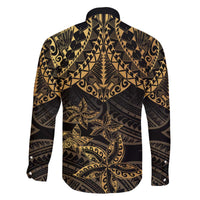 Black and Gold Polynesia Family Matching Off The Shoulder Long Sleeve Dress and Hawaiian Shirt Plumeria Tattoo With Polynesian Pattern