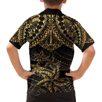 Black and Gold Polynesia Family Matching Short Sleeve Bodycon Dress and Hawaiian Shirt Plumeria Tattoo With Polynesian Pattern LT14 - Polynesian Pride
