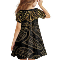 Black and Gold Polynesia Family Matching Short Sleeve Bodycon Dress and Hawaiian Shirt Plumeria Tattoo With Polynesian Pattern LT14 - Polynesian Pride