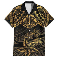 Black and Gold Polynesia Family Matching Short Sleeve Bodycon Dress and Hawaiian Shirt Plumeria Tattoo With Polynesian Pattern LT14 Dad's Shirt - Short Sleeve Black - Polynesian Pride