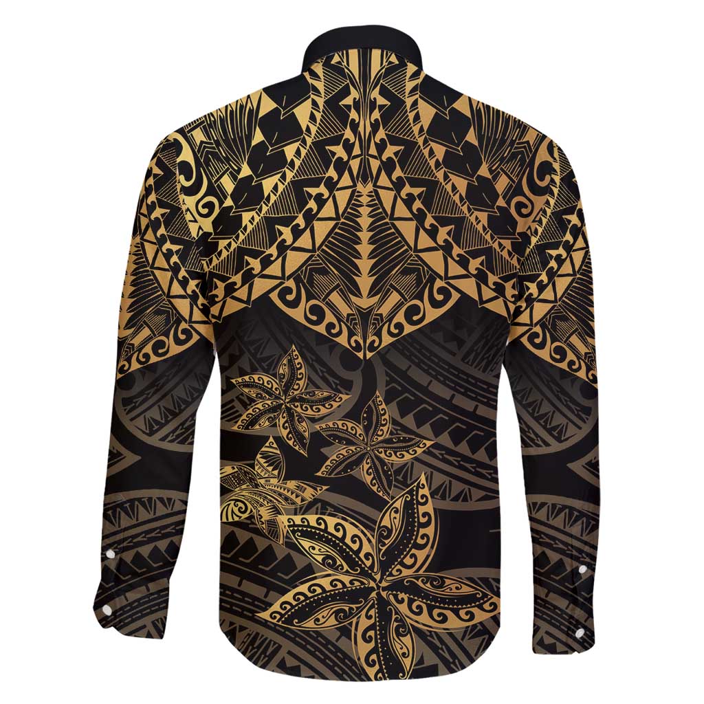 Black and Gold Polynesia Family Matching Tank Maxi Dress and Hawaiian Shirt Plumeria Tattoo With Polynesian Pattern