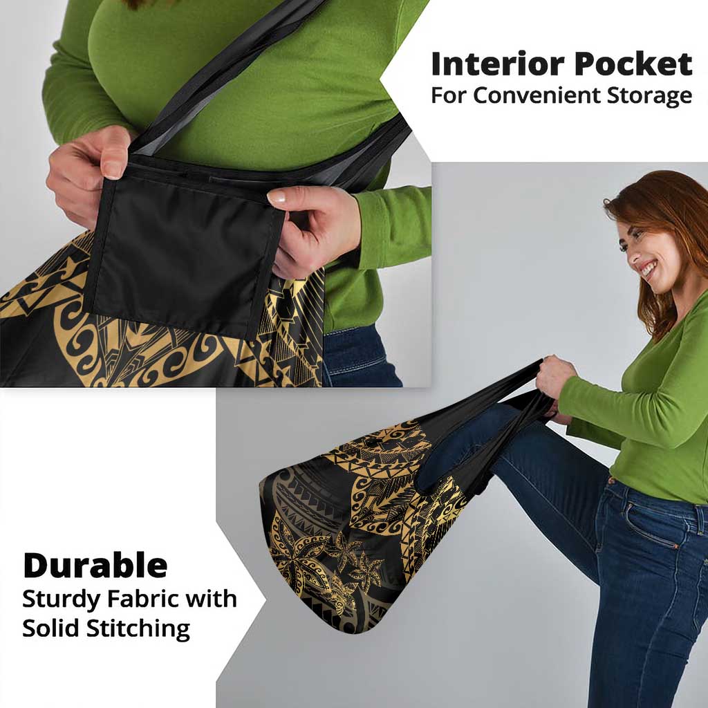 Black and Gold Polynesia Grocery Bag Plumeria Tattoo With Polynesian Pattern