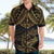 Black and Gold Polynesia Hawaiian Shirt Plumeria Tattoo With Polynesian Pattern