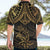 Black and Gold Polynesia Hawaiian Shirt Plumeria Tattoo With Polynesian Pattern