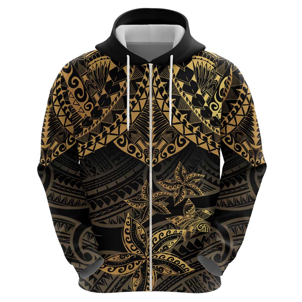 Black and Gold Polynesia Hoodie Plumeria Tattoo With Polynesian Pattern