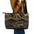 Black and Gold Polynesia Leather Tote Bag Plumeria Tattoo With Polynesian Pattern