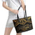 Black and Gold Polynesia Leather Tote Bag Plumeria Tattoo With Polynesian Pattern