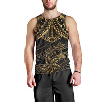 Black and Gold Polynesia Men Tank Top Plumeria Tattoo With Polynesian Pattern