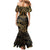 Black and Gold Polynesia Mermaid Dress Plumeria Tattoo With Polynesian Pattern