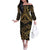 Black and Gold Polynesia Off The Shoulder Long Sleeve Dress Plumeria Tattoo With Polynesian Pattern