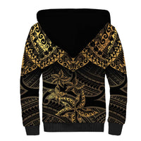 Black and Gold Polynesia Sherpa Hoodie Plumeria Tattoo With Polynesian Pattern