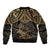 Black and Gold Polynesia Sleeve Zip Bomber Jacket Plumeria Tattoo With Polynesian Pattern