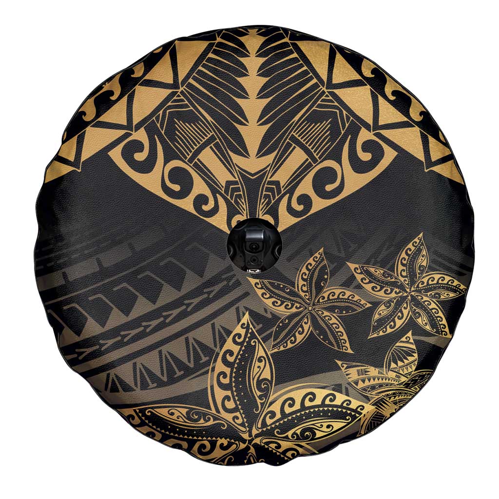 Black and Gold Polynesia Spare Tire Cover Plumeria Tattoo With Polynesian Pattern