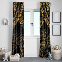 Black and Gold Polynesia Window Curtain Plumeria Tattoo With Polynesian Pattern