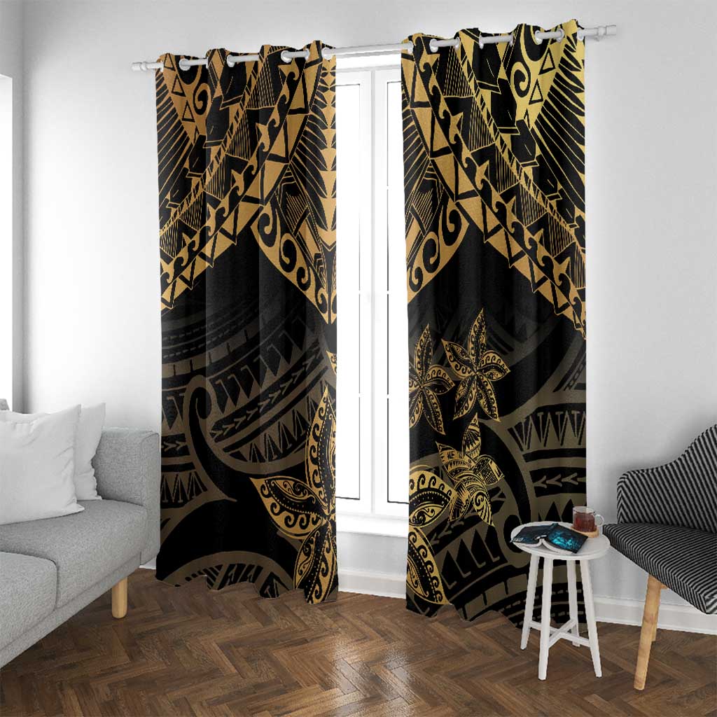 Black and Gold Polynesia Window Curtain Plumeria Tattoo With Polynesian Pattern