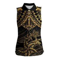 Black and Gold Polynesia Women Sleeveless Polo Shirt Plumeria Tattoo With Polynesian Pattern LT14 Female Black - Polynesian Pride