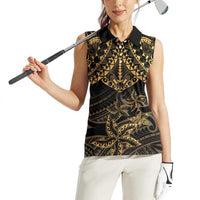 Black and Gold Polynesia Women Sleeveless Polo Shirt Plumeria Tattoo With Polynesian Pattern LT14 - Polynesian Pride