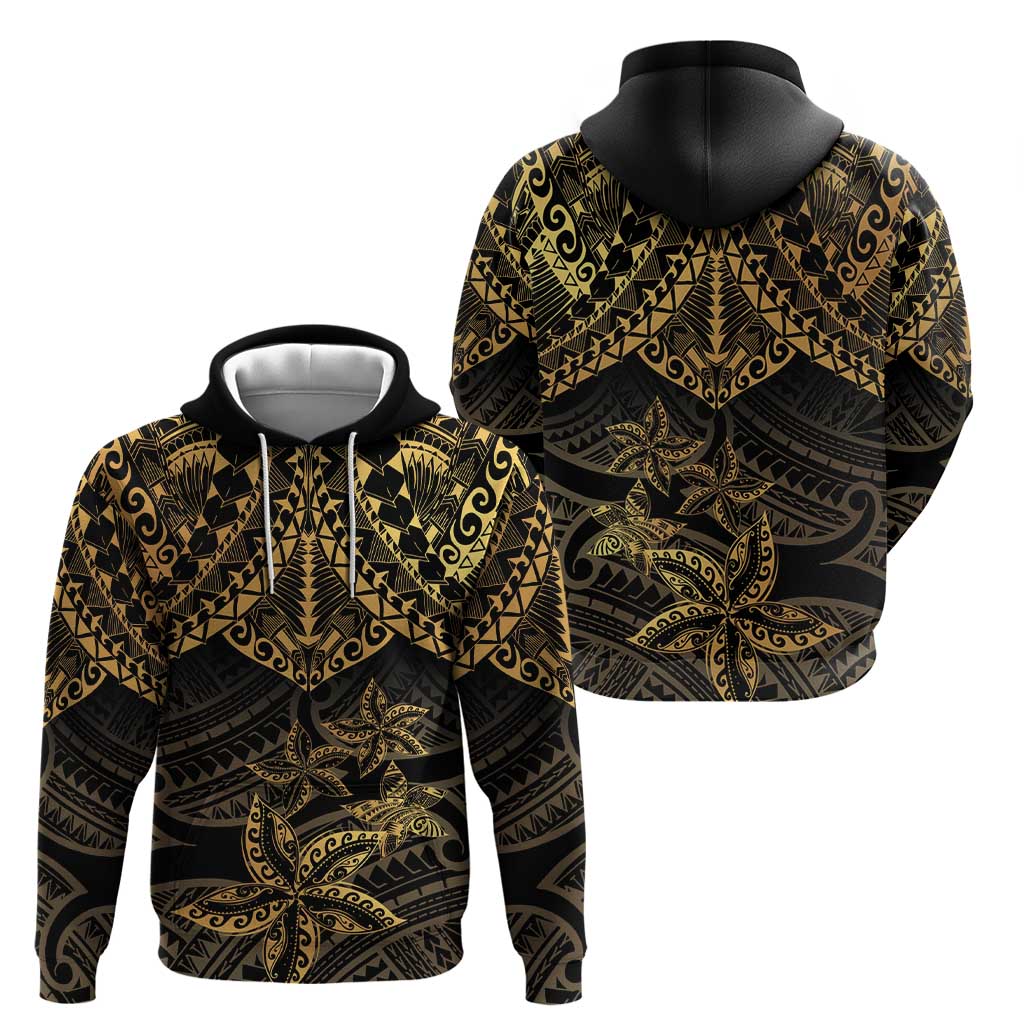 Black and Gold Polynesia Zip Hoodie Plumeria Tattoo With Polynesian Pattern LT14 - Polynesian Pride