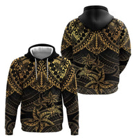Black and Gold Polynesia Zip Hoodie Plumeria Tattoo With Polynesian Pattern LT14 - Polynesian Pride