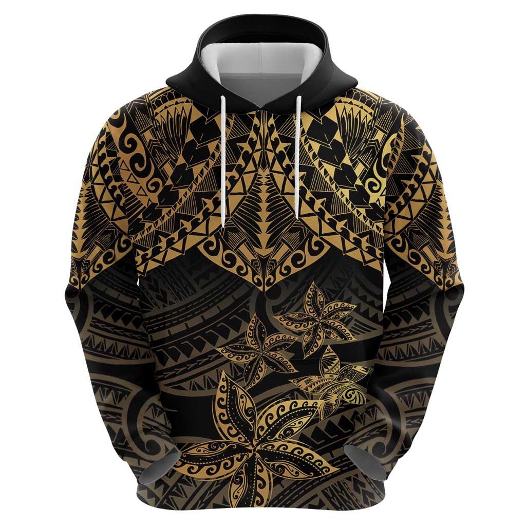 Black and Gold Polynesia Zip Hoodie Plumeria Tattoo With Polynesian Pattern LT14 - Polynesian Pride