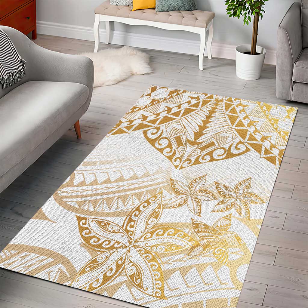 White and Gold Polynesia Area Rug Plumeria Tattoo With Polynesian Pattern