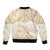 White and Gold Polynesia Bomber Jacket Plumeria Tattoo With Polynesian Pattern