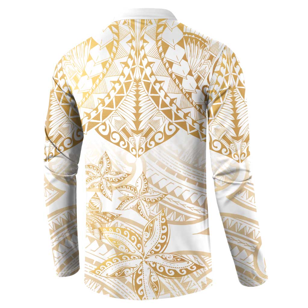 White and Gold Polynesia Button Sweatshirt Plumeria Tattoo With Polynesian Pattern