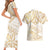 White and Gold Polynesia Couples Matching Short Sleeve Bodycon Dress and Hawaiian Shirt Plumeria Tattoo With Polynesian Pattern