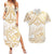 White and Gold Polynesia Couples Matching Summer Maxi Dress and Hawaiian Shirt Plumeria Tattoo With Polynesian Pattern