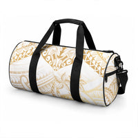 White and Gold Polynesia Duffle Bag Plumeria Tattoo With Polynesian Pattern