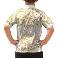 White and Gold Polynesia Family Matching Long Sleeve Bodycon Dress and Hawaiian Shirt Plumeria Tattoo With Polynesian Pattern LT14 - Polynesian Pride