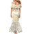 White and Gold Polynesia Family Matching Mermaid Dress and Hawaiian Shirt Plumeria Tattoo With Polynesian Pattern